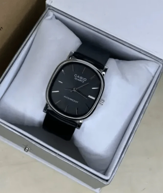 Casio Leather Wristwatch — Minimalist Quartz Watch, Adjustable Strap