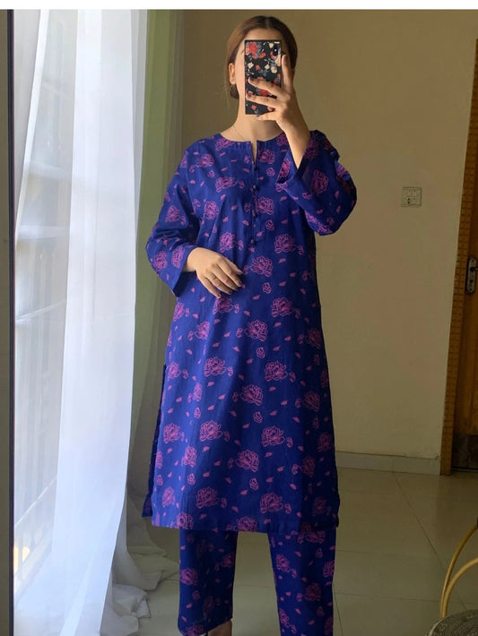 Pakistani Ladies Suit - Stitched - Cotton - Blue Floral Design _ Best for Summer
